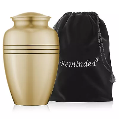 Adult Cremation Memorial Urn For Human Ashes Gold Black Stripe With Velvet Bag • $54.99