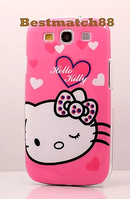 For Samsung Galaxy I9300 S3 S III Cute Kitty  Case Pink W/ Heart Polka Dot Bow • $7.80