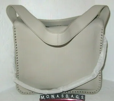  Michael Kors New Astor Large Hobo Grey Cement Leather Silver Studded NWT $348 • $143.99