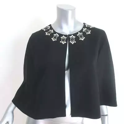 BCBGMAXAZRIA Crystal-Embellished Capelet Jacket Black Crepe Size Medium/Large • $130