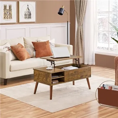  Lift Top Coffee Table With Storage Rustic Living Room Table With Storage Shelf • £64.99