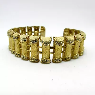 Unique Gold Tone & Rhinestone Chunky Bracelet Cuff Women's Art Deco Jewelry • $23.99