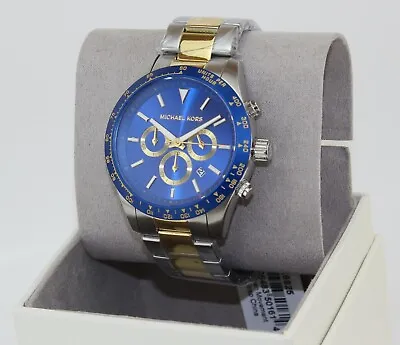 New Authentic Michael Kors Layton Gold Silver Blue Chronograph Mens Mk8825 Watch • $139.99