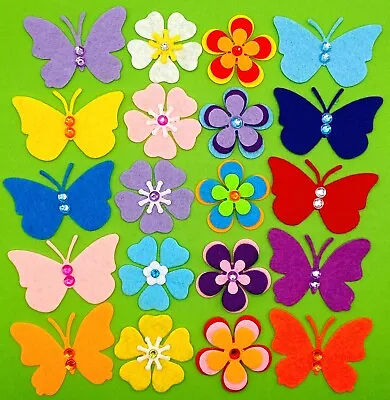 20 Felt Layered Flowers And Butterflies. Hand Embellished. Gems. Felt Crafts.  • £5.99