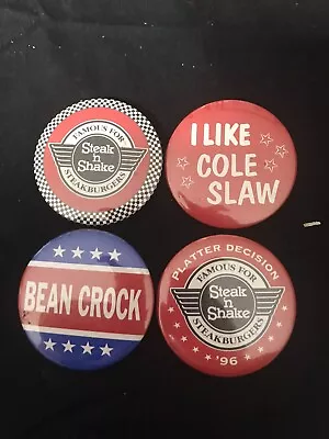 Vintage Steak ‘N Shake Round Button Pin Red Black White Group Of 4 • $10