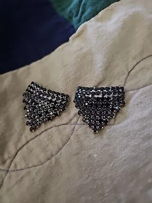 Pair  Vintage 50s Musi Black Rhinestone Dress  Shoe Clips W Patent Numbers • $6