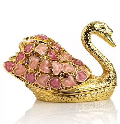 Keren Kopal Swan With Hearts Trinket Box Decorated With Austrian Crystals • $71