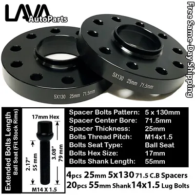 4pc 25mm Thick 5x130 71.5mm C.b Wheel Spacer+14x1.5 Bolt Fit Audi Vw Porsche • $124.99