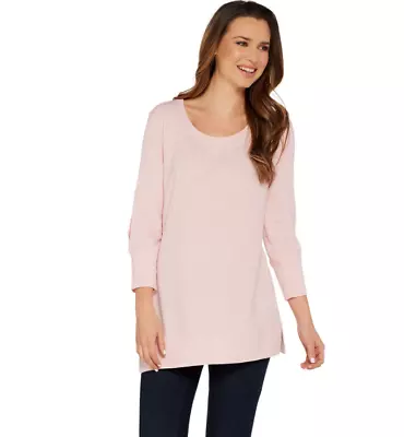 H By Halston Small Scoop Neck French Terry Tunic Sleeve Detail Rose Blush S • $8.85