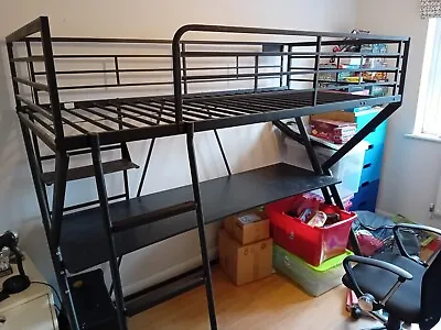 High Sleeper Metal Bed Frame With Desk • £30