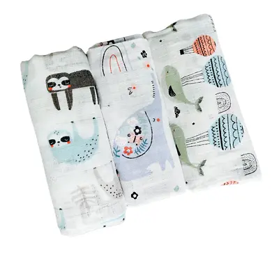 ✅3 Pack Large Printed Muslin Squares 80x70cm Baby Cloth Reusable Nappy Bibs Wipe • £8.48
