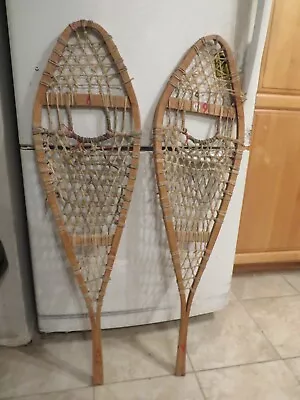 Vintage Wooden Snowshoes Size  42 `` Long By  12 ` Wide  Chalet Decor   3630 • $39.99