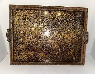 VTG 20s Butler's Serving Tray 1926 Glass Top Ornate Gold Tone Frame Barware Bar • $74.99