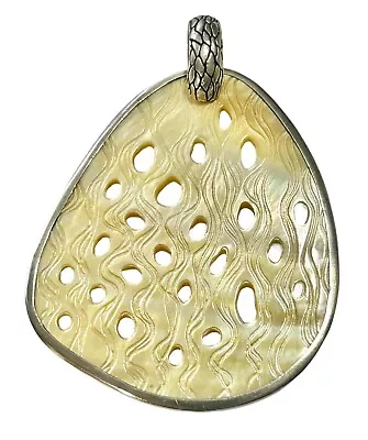 Sterling Silver 925 Free Form Mother Of Pearl Modernist Pendant Cut Out Pebble • $89