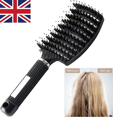 Hair Brush Boar Bristle Paddle Hairbrush For Women Soft Massage Hair UK • £5.99