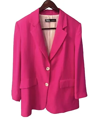 ZARA Hot Pink Oversized 2 Button Blazer Jacket With Padded Shoulders Size M • $75