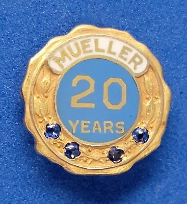 Mueller Company Employee Badge 20 Year Service Pin 10k Gold Vintage  • $199.99