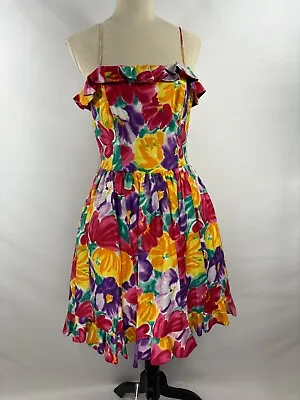 Vintage Oscar De La Renta Studio Floral Cocktail Dress Corset Multicolor Boning • $126