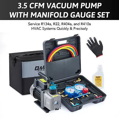 $119.71 • Buy OMT 3.5cfm HVAC Vacuum Pump Kit & A/C Manifold Gauge Set For 410a 404a 22 & 134a