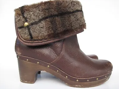 UGG Boots Lynnea Brown Nubuck/ Leather/Shearling Lined/Wood Heel/Studs/Womens 8 • $23