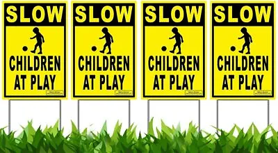 $24.99 • Buy 12x18  Slow Down Children At Play Street Safety Caution Yard Signs + FREE Stakes