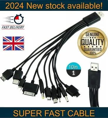 10 IN 1 UNIVERSAL USB CABLE MULTI Charger Cables For Iphone  For Samsung 2024 • £2.99
