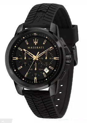 Maserati Sucesso Chronograph Black Silicone Men’s Watch R8871621011 • $189.95