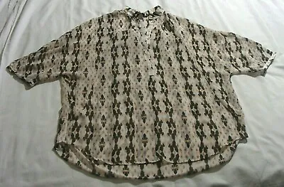 MNG Brown & Cream DOLMAN Sleeve SHEER 1/2 Button Blouse Sz SMALL- • $2.99