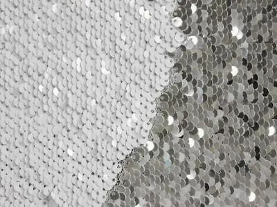 Silver White Reversible 5mm Sequin Fabric Flip Two Tone Mermaid Cloth • £5.99