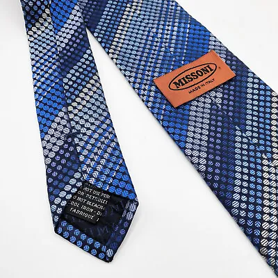 MISSONI Designer Mens 100% Silk Neck Tie Blue Dots Pattern - Made In Italy • $77.99