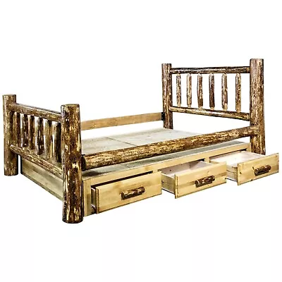 Queen Storage Bed With Drawers Rustic Log Cabin Beds Amish Made Furniture  • $2510.07