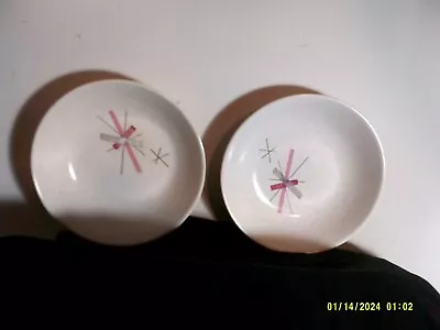 Rare Mcm Atomic Salem China Hop Scotch Pink Free Form Dessert Sauce Bowls Set 2 • $12.95