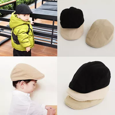 Baby Toddler Kids Cotton Newsboy Cap Boys Girls Solid Beret Flat Cap Driver Hats • £4.99