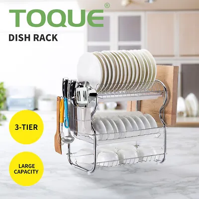 Toque Dish Rack Drying Drainer Cup Holder Cutlery Tray Kitchen Organiser 3 Tier • $32.99