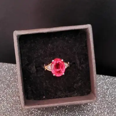 New Padparadscha Triplet Quartz & Natural Zircon Ring Size T Sterling Silver 861 • £38.99
