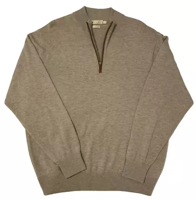 Peter Millar 100% PURE CASHMERE Sweater Leather-Lined 1/4 Zip Men's Gray XL Golf • $88.95