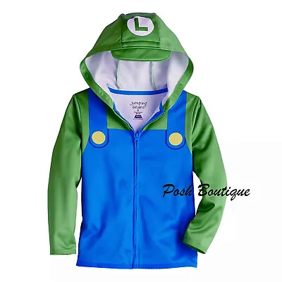 Kids Nintendo Luigi Hoodie Jacket Boy Girl Zip Front Costume Super Mario Brother • $31.90