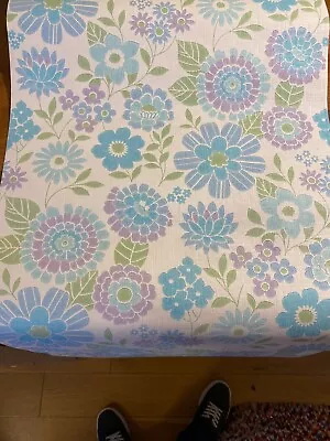 Vintage Roll 1960’s 1970’s Blue Lilac Green Flower Power Wallpaper – Retro! • £19.99