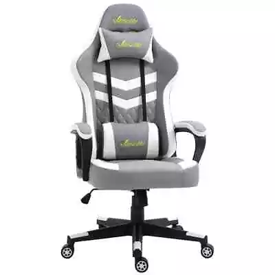Racing Gaming Chair W/ Lumbar Support Headrest Gamer Office Chair Grey White • £89.99