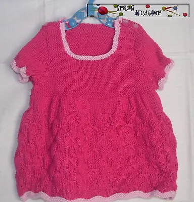 Hand Knitted Pink Baby Girl Dress 100% Cotton 22in 2-3 Years • £17.50