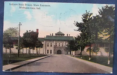 1913 Michigan City Indiana State Prison Main Entrance Postcard Flag Cancel • $4.99