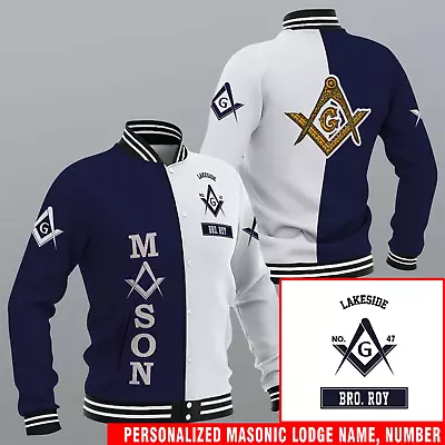 Personalized Lodge Name Number & Your Name Mason 3D Baseball Jacket S-5XL • $49.99