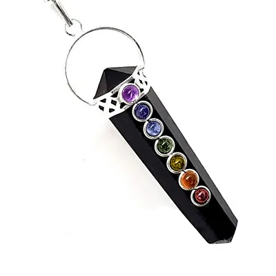 Black Tourmaline Crystal Double Point 7 Chakra Stone Pendant Necklace Reiki Heal • $18.99