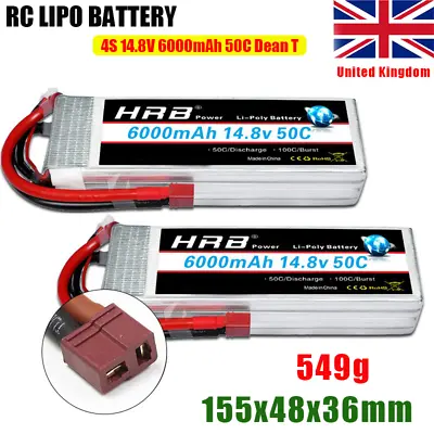 2X HRB 14.8V 4S LiPo Battery 6000mAh Dean For RC Car Boat Truck Airplane • £80.74