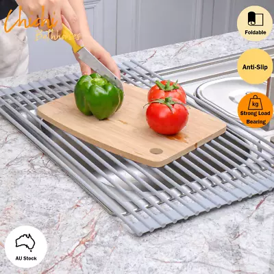 Dish Rack Drying Drainer Over Sink Foldable Stainless Steel Coat Silicon Chichi  • $26.49