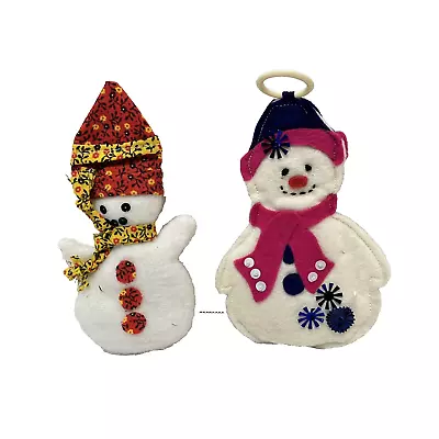 Vintage Handmade Snowmen Christmas Ornaments Felt Sequins Fabric 6.5  Lot 2 • $10.98