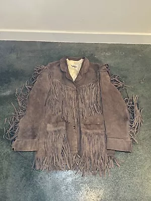 Vintage Vakko Suede Brown Fringe Jacket Size M Soft Yellowstone • $120