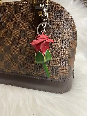 Leather Rose Flower Bag Charm Keychain Car Key Fob Handmade Gift New • $20