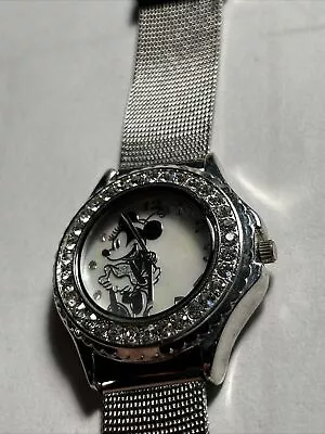 Disney Minnie Mouse Accutime Lady Silver Rhinestone Watch Pink *DEAD BATTERY* • $14.99