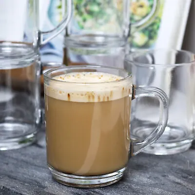 Glass Stacking Mugs Set Of 6 225ml Round Clear Hot Drinks Coffee Tea Latte Cups • £12